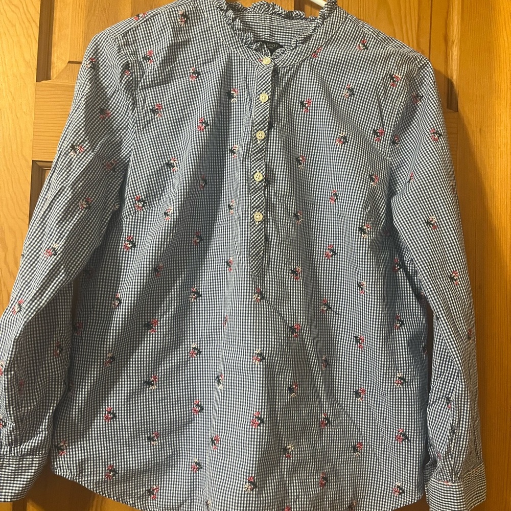 Talbots gingham blouse with embroidered flowers Size LP